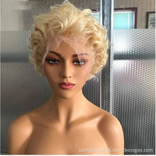 Sunlight 613 blonde perruque pixie cut lace front wig human hair curly bob short brazilian short pixie bob cut human hair wig